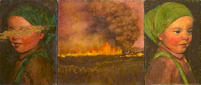 Janus 2, by Mitra Walter, 2010, Oil on paper and 2 panels