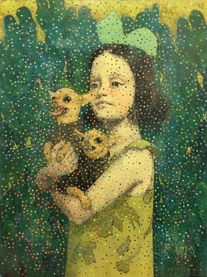 Little Beasts, by Mitra Walter, 2017, Oil and paper on wood